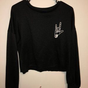 NEARTIME Black Long Sleeve Crop Top Sweatshirt